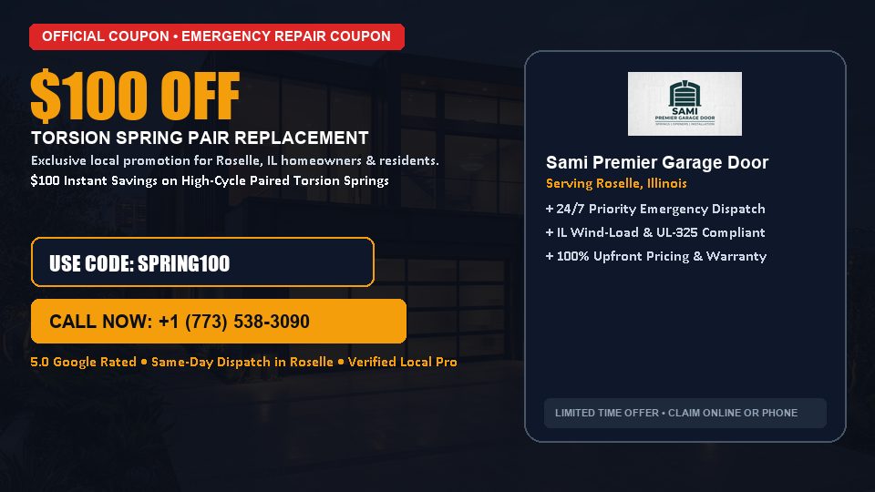$100 OFF Dual High-Cycle Torsion Spring Replacement in Roselle, IL - Sami Premier Garage Door
