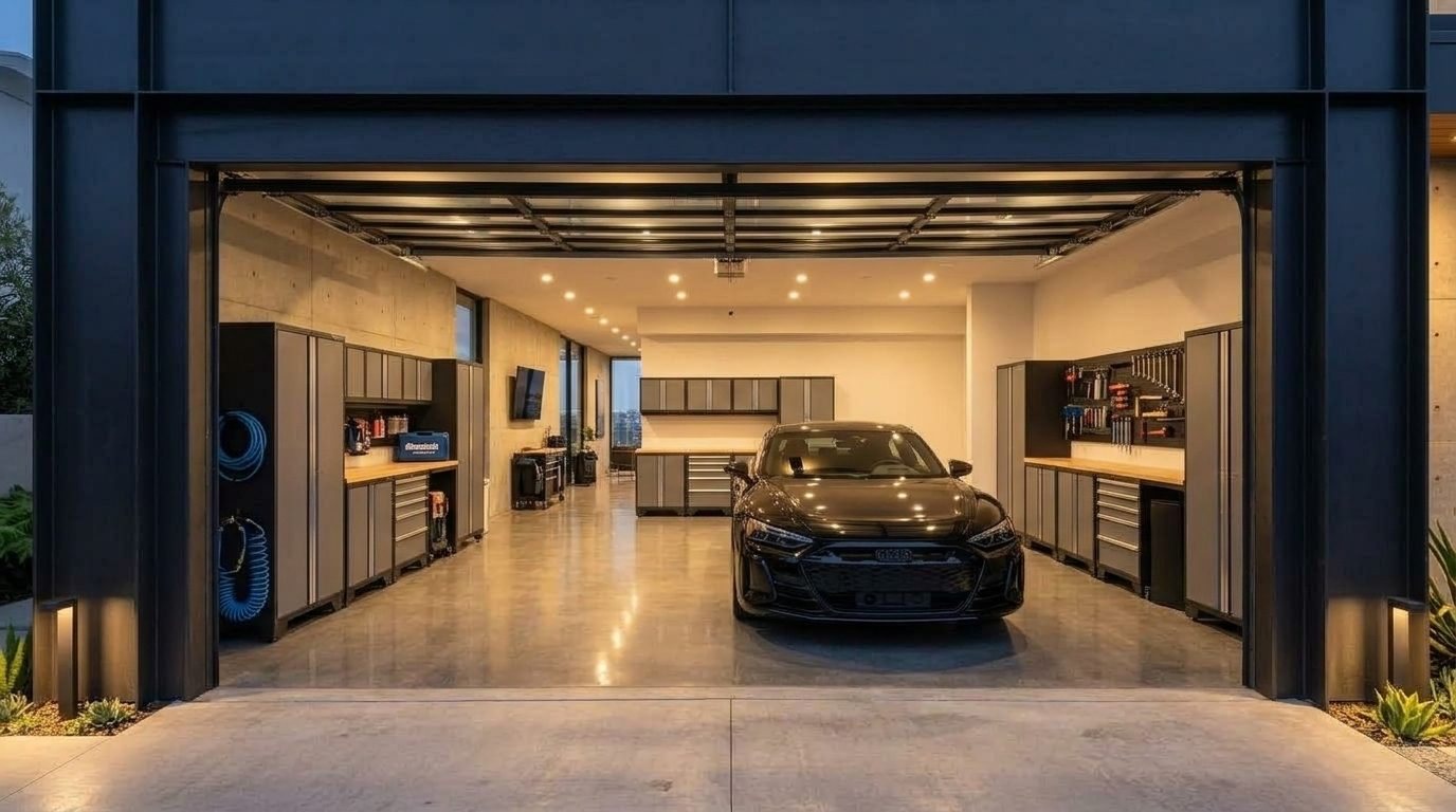 Sami Premier Garage Door Interior View of Custom Garage Door Overhead and Workshop